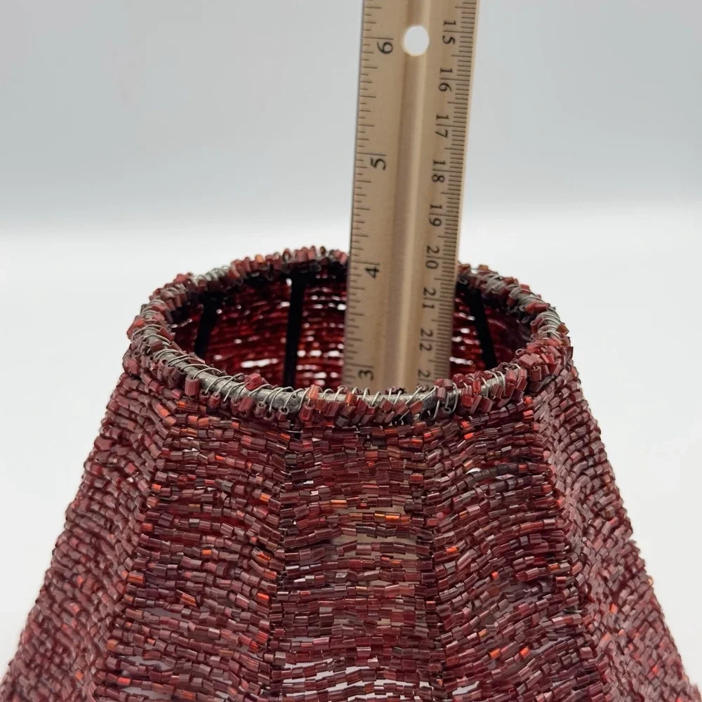 Beaded Mini Lamp‎ Shades  Candle Shades Country Rustic Red Burgandy Boho Retro